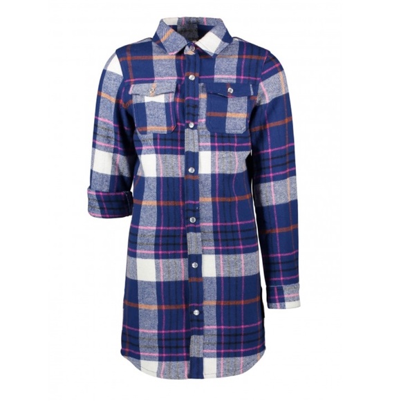 B.nosy - Plaid Flannel Dress with Blue Leggings - Picture 4 of 4